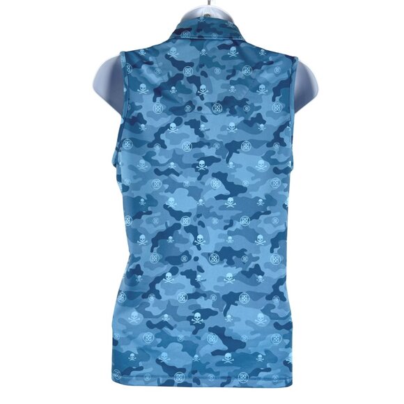G/FORE‎ Icon Camo Printed Sleeveless Golf Polo Shirt Top XS Blue Skull TP-3458 - Picture 5 of 7